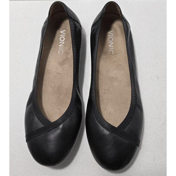 Vionic Caroll Ballet Flats Shoes Womens Black Leather Casual Slip Ons Sz 8.5 - Picture 2 of 8